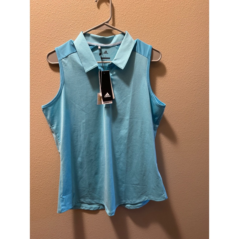 Adidas Golf Ultimate365 Sleeveless Polo Shirt Blue UPF 50 Women Large NWT